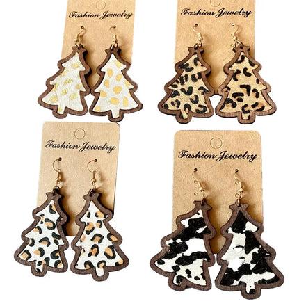 Horse Hair Drop Earrings Print Premium Wood Wholesale Vintage Leopard Christmas Tree Genuine Leather Pine Woman for Women Trendy