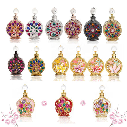 Sample Retail 12ml Stone Patented Orchid Flower Peacock Metal Perfume Bottle Glass Essential 0il Attar Bottle Refillable Bottles