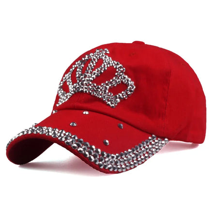 Custom Women's Diamond Bling Baseball Rhinestone Hats Embroidered Letter Pattern in Denim and Terry Jersey Fabric