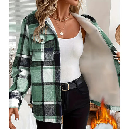 New Arrival Fall Autumn Women's Coats Ladies Casual Botton up Long Jackets Flannel Women Plaid Hooded Coats