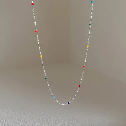 925 Sterling Silver Fine Jewelry Bead Necklace Sweet Colourful Choker Necklace Sweet Bead Chain Necklaces for Women Wholesale