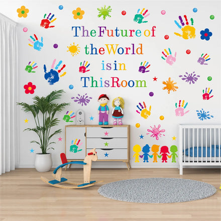 Colorful Handprinted Wall Sticker Paint Rainbow Classroom Children's Room Self Adhesive Decoration School Sticker for Wall
