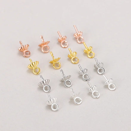 Unique 925 Sterling Silver Flower Pattern Bails Pinch Pearl Jade Gemstone Connector Pendant Beads Caps for Jewelry Making