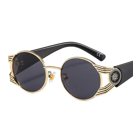 Punk Round Frame Metal Sunglasses Sunflower Laser Decorated Color Sunglasses for Men and Women