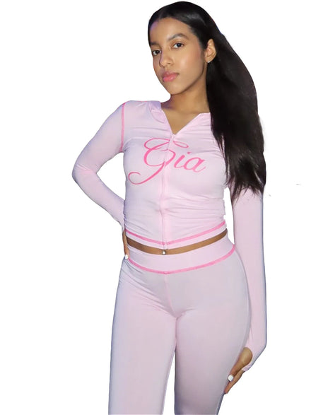 Spring Hot Sale Women Long Sleeve Hooded Crop Top Knitted Long Pants Casual Set Women Fashion Two Pieces Set