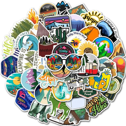 Vi- Zhaobao 50pcs Die Cut Outdoor Travel Sticker Pack for Kids Skateboard Phone Laptop Luggage Random Stickers