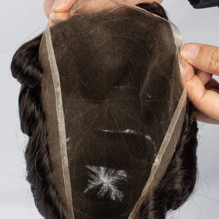 French Lace Toupee for MenNatural Hairline Swiss Lace Men's Hairpiece Remy Hair Toupee Replacement System for Thinning Hair