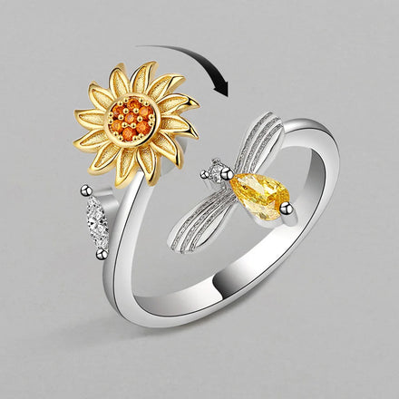 Fashion Floral Jewelry Rotatable Ring Silver Plated Jewelry Sunflower Fidget Ring Woman
