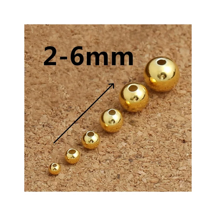 GP Round Spacer Beads S925 Silver Gold Plated 2mm-6mm Balls Round Beads Seamless Permanent Jewelry Chains Making Wholesale