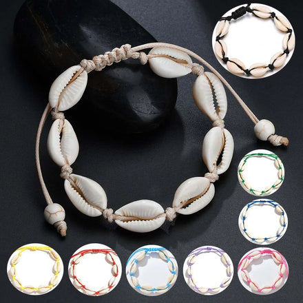 Bohemian Summer Beach Handmade Woven Rope Cowrie Shell Ankle Bracelet Adjustable White Natural Sea Shell Bracelet