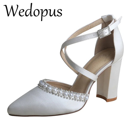 Customized Luxury Wedding High Heel Shoes White Ivory Satin