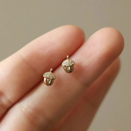 Cute Designer Pure 925 Sterling Silver Plants Oak Small Pine Cones Shaped Stud Earrings for Women Girls