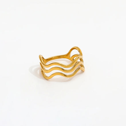Joolim Jewelry 18K Gold Plated Three Layer Waved Lines Stainless Steel Statement Rings for Women Tarnish Free & Waterproof
