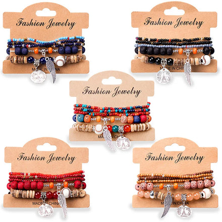 Bohemian Stackable Multi Layer Beaded Bracelets for Women Handmade Colorful Wing Charm Elastic Summer Beach Jewelry Gifts