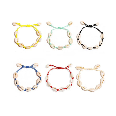 Adjustable Bohemian Summer Beach Bracelet Woven Colorful Rope Handmade White Natural Sea Cowrie Shell Bracelet
