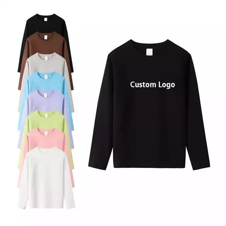 Casual Unisex Black Solid Knitted Long Sleeve T-shirts for Men Embroidered Blank Quick Dry Eco-Friendly Custom Wholesale