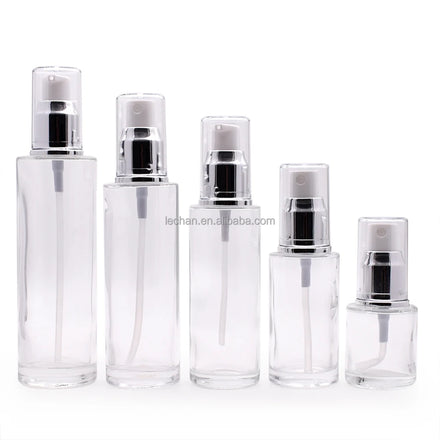 Flat Shoulder Screw Frosted Cosmetics Glass Bottle Lotion Bottle 100ml with Gold Silver Lotion Pump