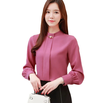 Chiffon Shirts Diamonds New Slightly Harajuku Shirts Stand Collar Long Sleeve Women Tops Blusas