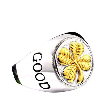 Lucky Four-leaf Clover Ring Stainless Steel Ring for Men and Women Vintage 18K Gold Plated Top Quality Ancient Geometric