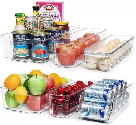 Clear Food Safe Container Stackable Acrylic Rectangle Fridge Storage Bin Organizers Refrigerator Organiser Set