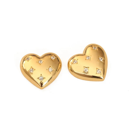 Fashion 18K Gold Plated Earrings Elegant Heart Shape Design Cubic Zirconia Inlaid Stud Earring for Women