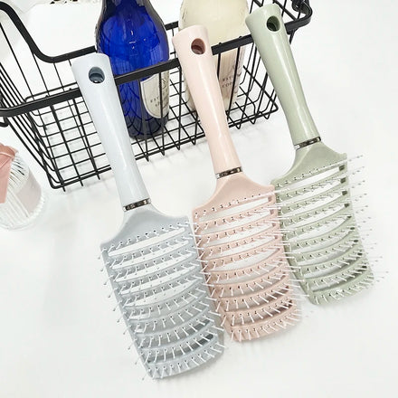 Custom Logo Anti Static Soft Nylon Bristle Styling Comb Wave Detangle Curved Vented Hair Brush