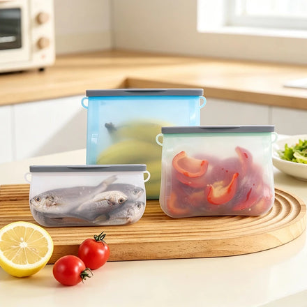 Eco Friendly 0.5/1/1.5L Leakproof Silicone Reusable Food Freezer BagFresh Keeping Storage Silicone Zip Bags With Clip