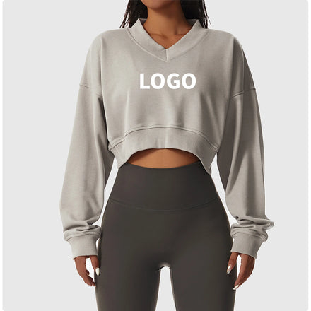 Women's Plus Size Lightweight Custom Logo Dry Slimming Crop Hoodie V Neck Jacket Seamless Fitness Yoga & Running Workout