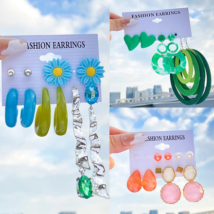 VKME New Colorful Love Flower Stud Earrings Resin Long Exaggerated Hoop Earrings for Women Jewelry