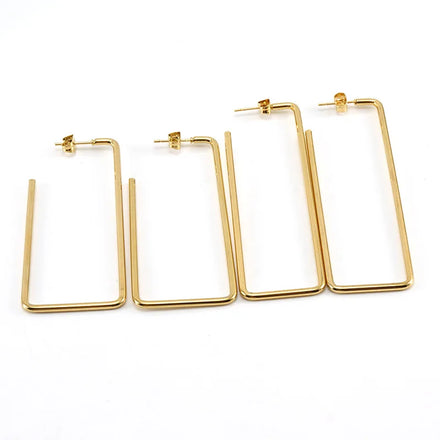 Aretes Para Mujer Custom Stainless Steel Gold Plated Simple Geometric Oversized Big Rectangle Hoop Earrings