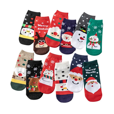 Autumn Winter Woman's Cute Warm Cotton Cartoon Santa Claus Elk Christmas Ankle Socks Breathable and Anti-Slip