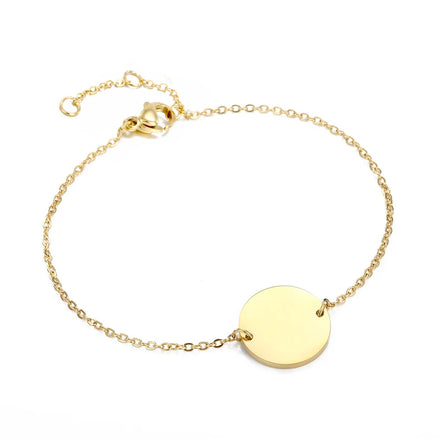 Customized Double Hole Round Tiny Tags Charm Chain Bracelet Geometric Circular Bangle 316L Stainless Steel Lettering Bracelet
