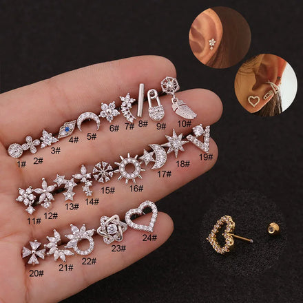 Surgical Stainless Steel Screw Piercing Mid Low Helix Earring Steel Little Butterfly Stud Tragus Earring for Women