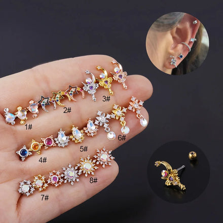 Stainless Steel Cartilage Tragus Piercing Stud Earring Girls Jewelry Mini Zircon Cross Ear Piercing Earring for Women