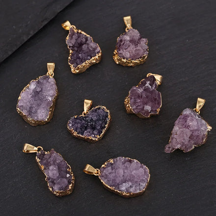 Irregular Rough Raw Stone Natural Stone Purple Crystal Teeth Gemstone Amethyst Druzy Pendant for Necklace