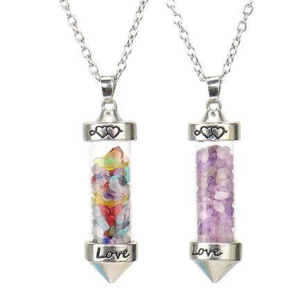 Wholesale Natural Stone Gravel Wishing Bottle love Glass Bottle Pendant Necklace Gemstone Jewelry Amethyst Necklace