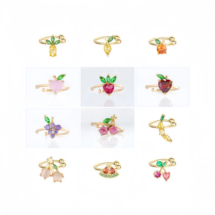 Hot Women Jewelry Color Zirconium Cherry Peach Fruit Earbone Clip Girls Cute Metal 18k Gold Plated Clip-on Earrings