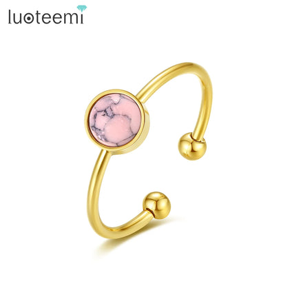 SP-LAM Korean Women Open Designer Cute Lady Fashion Turquoise Stone Elegant Dainty Stainless Steel Ring