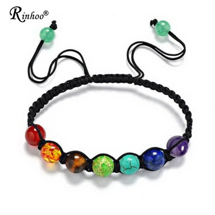Rinhoo 7 Chakra Healing Yoga Reiki Prayer Bead Stones Balance Beaded Warp Bracelet Braided Bangle Adjustable Jewelry for Women