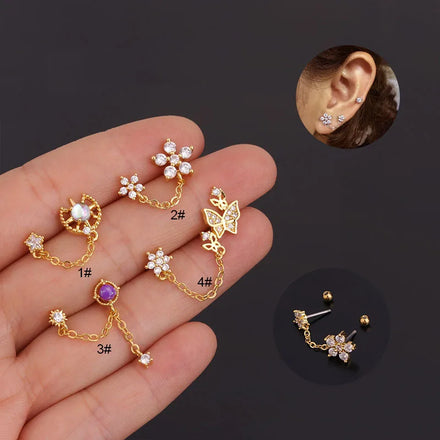 Stainless Steel Cartilage Tragus Piercing Stud Earring Girls Jewelry Mini Zircon Cross Ear Piercing Earring for Women