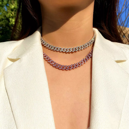 New Clasp Brass Iced Out 9mm Cuban Link Chain Hip Hop White Gold Rose Gold Good Quality Spring Clasp Cuban Chain Necklace