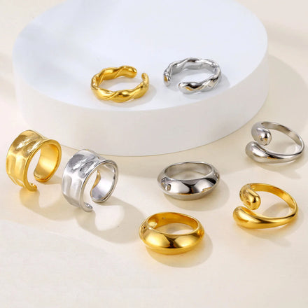 In Stock Finger Rings 18K Gold PVD Plated Women Men Stainless Steel Chunky Statement Jewelry Adjustable Signet Ring