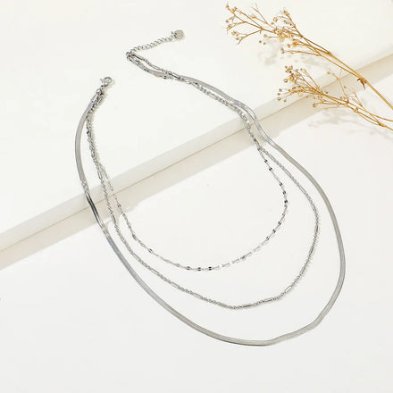 Stainless Steel Gold-plated Three-layer Geometric Collar Chain for Women 2025 New Model Light Luxury Layered Design Anniversary