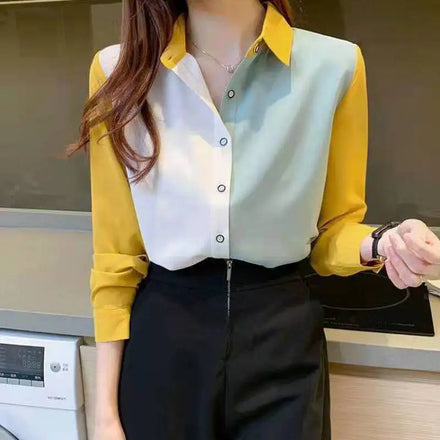Office Lady Solid Color Blouses Button Turn-down Collar Simple Loose Shirts Tops Women Spring Autumn New Grace Trend Clothing