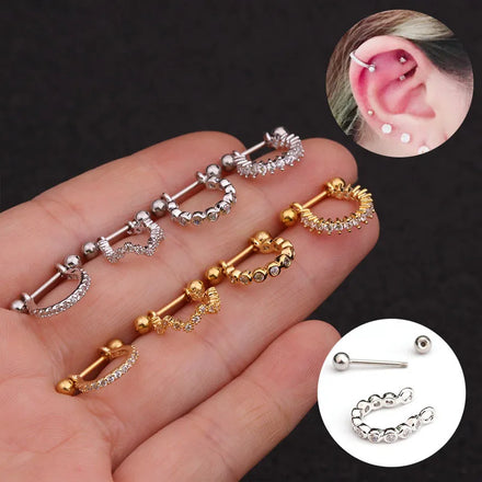 Tragus Cartilage Stud Earring for Women Stainless Steel Body Jewelry with Garnet Stone Plug & Tunnel Piercing