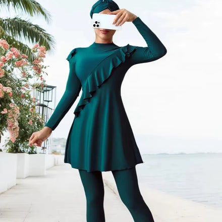 3 Pieces Bathing Suit With Hijab Caps With Womens Clothing Beach Swimwear Full Covered Swimwear