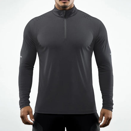 Long Sleeve Gym T Shirt Men Breathable Mesh Running Training Shirt 1/4 Zip Men Fitness Athletic Shirts