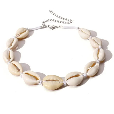 Hawaii Summer Beach Jewelry White Black Wax Rope Chain Clavicle Natural Puka Shell Necklace Sea Cowrie Shell Necklace for Women