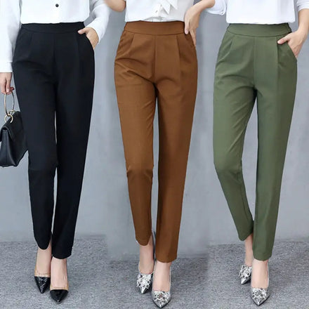 Women Spring Trousers Suits High Waisted Pant Fashion Office Lady Beige Elegant Casual Female Straight Pants Women