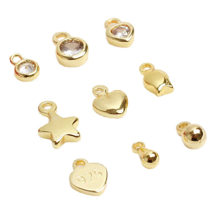 JS1656 Tiny Little Mini 14k 18k Gold Plated Heart Star Ball Teardrop Flower CZ Round Charms Drop End Beads for Extender Chain